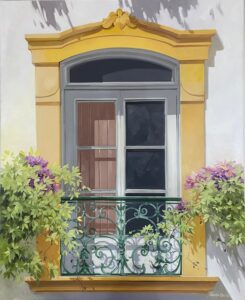 Part of Fonseca Martins' Window Collection, Janela Amarelo is a beautiful oil on canvas painting