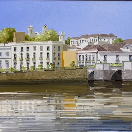Oil on canvas painting of Tavira Ponte Romana by Fonseca Martins