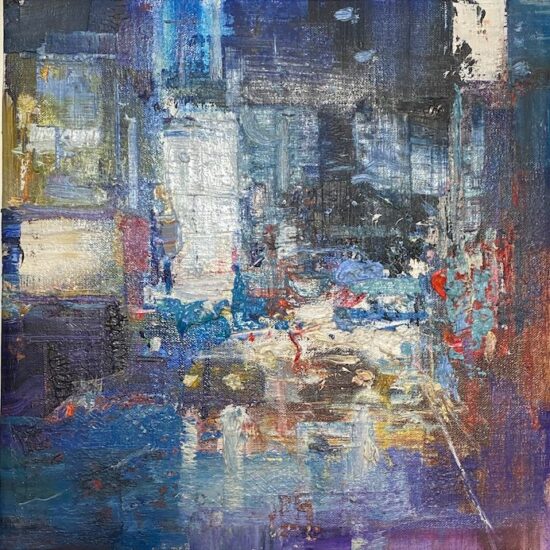 Blue Urban Landscape New York by Pedro Rodriguez Oil on linen painting available at Tavira d'Artes Art Gallery