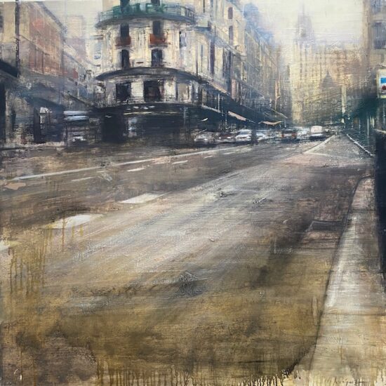 Madrid Gran Via by Pedro Rodriguez Oil on wood painting available at Tavira d'Artes