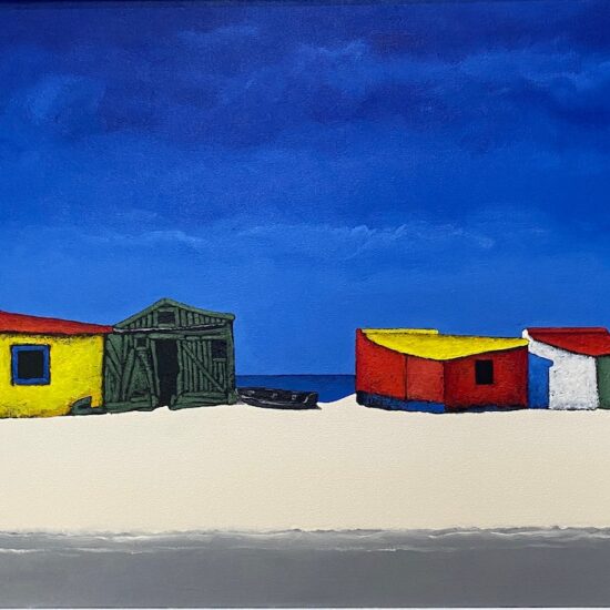 Small Houses by Ernesto Meis - acrylic on canvas painting at Tavira d'artes art gallery in Portugal's Algarve