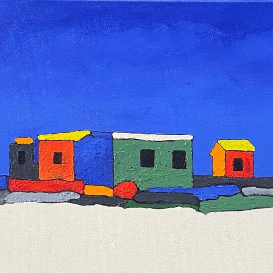 Casas by Ernesto Meis acrylic on canvas painting at Tavira d'artes art gallery in Portugal's Algarve