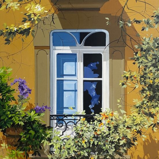 janela.ochre by Fonseca Martins - oil on canvas painting - found at tavira d'artes art gallery in Portugal's Algarve